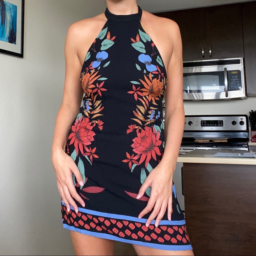 Urban Outfitters Black Pattern Halter Dress